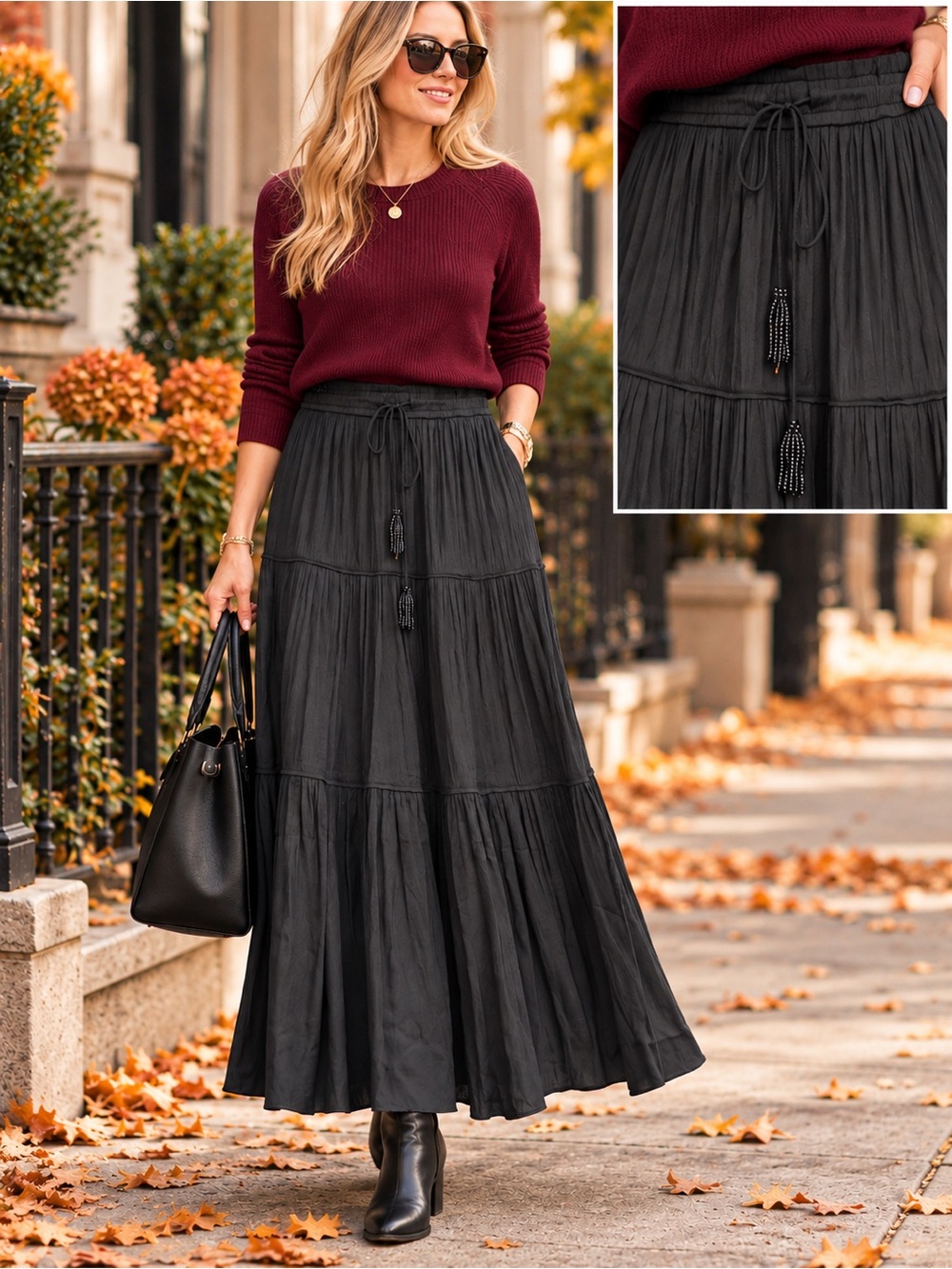 joie Tiered Maxi Skirt in Black Size Medium Like New